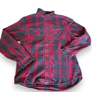 Plaid Flannel Shirt Mens Large Red Navy Grunge Twilightcore Lumberjack